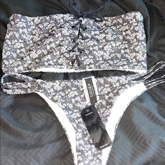 Tavik Other - Tavik Floral Lace-Up Bikini in Black and White